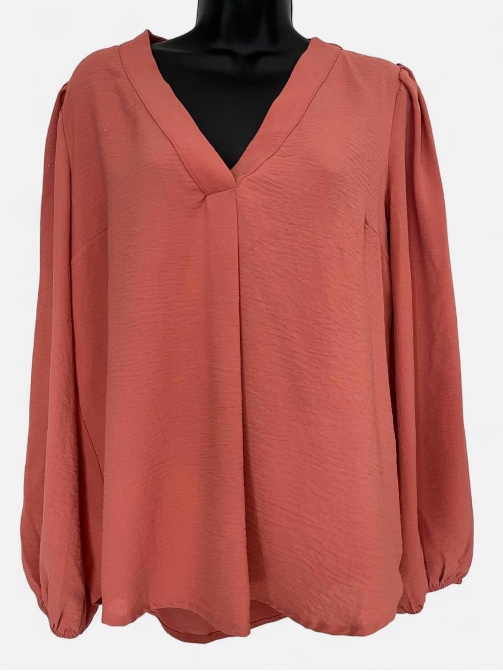 Gibson V-Neck Long Sleeve Blouse - Rusty Coral